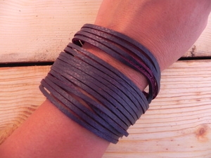 Leather Shredded Cuff Bracelet Plum Purple