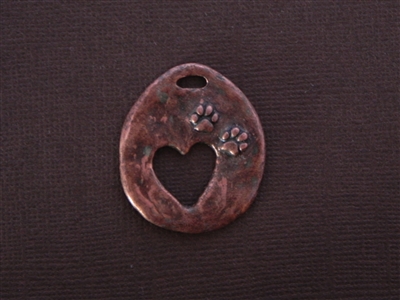 Open Heart With Paw Prints Antique Copper Colored Fresh Lipstick Pendant