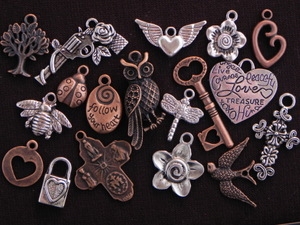 40 Antique Copper Colored, Antique Bronze Colored Or Silver Colored Charms (Mix & Match) for $60.00