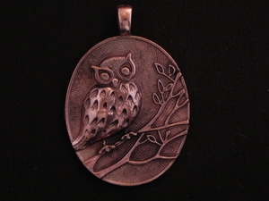 Pendant Antique Copper Colored Large Oval With Owl