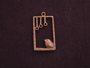 Pendant Antique Copper Colored Chubby Bird In Square Cage