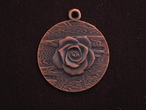 Pendant Antique Copper Colored Round Medallion With Rose