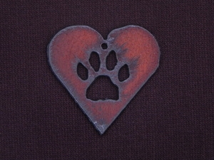 Rusted Iron Heart With Paw Print Pendant