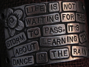 American Pewter Leather Cuff Plate LIFE IS NOT WAITING FOR THE STORM TO PASS, ITS ABOUT LEARNING TO DANCE IN THE RAIN