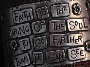 American Pewter Leather Cuff Plate FAITH IS THE DARING OF THE SOUL TO GO FARTHER THAN IT CAN SEE
