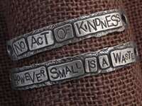 American Pewter Double Leather Cuff Plates NO ACT OF KINDNESS HOWEVER SMALL IS A WASTE