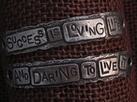 American Pewter Double Leather Cuff Plates SUCCESS IS LOVING LIFE AND DARING TO LIVE IT