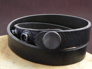 Leather Cuff Double Wrap Bracelet Stiff Harness Leather Black