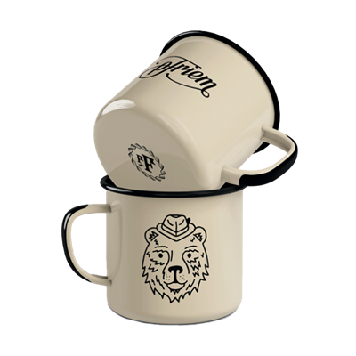 Balck enamel camp mug with topo design