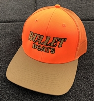 Bullet Upland Game Trucker Hat Blaze Orange and Old Gold.