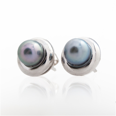 Japanese Blue-Grey Saltwater Cultured Pearl Earrings, 14k, 18k platinum