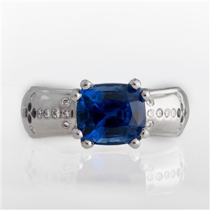 3.76 Carat Modified Cushion Blue Sapphire & Diamond Ring
