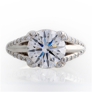 Diamond Eternity Engagement Ring, four double prong setting, 14k Gold