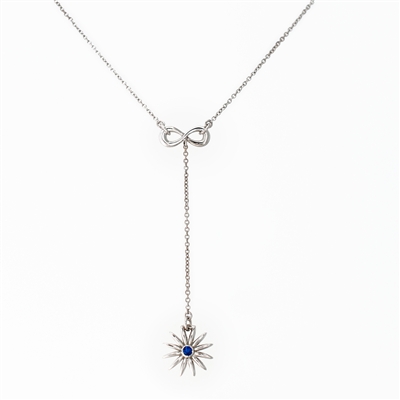 Daisy Flower Blue Sapphire Lariat, 14k Gold, bezel set center sapphire