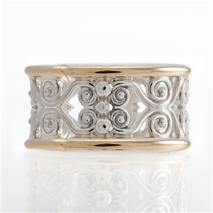 Filigree Wide Band, Silver with gold accent, Multi Tone