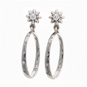 Diamond Flower Hoop Earrings, 3.5mm diamond in a flower shaped setting, 20 flush set diamonds