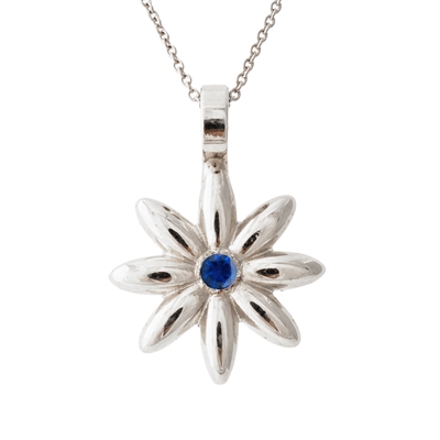 Flower Blue Sapphire Pendant, birthstone Sapphire, 14k Gold