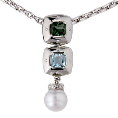 Drop Pearl Pendant Tourmaline, Aquamarine, Pearl