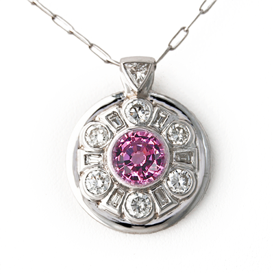 Round Diamond Pink Spinel Medallion Pendant