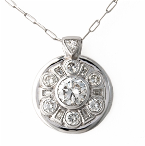 Round & Baguette Diamond Medallion Pendant