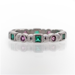 pink tourmaline and emerald eternity ring