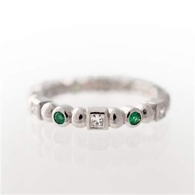 Shape Stackable Eternity Ring,  Princess Diamonds & Emeralds, 14k Gold