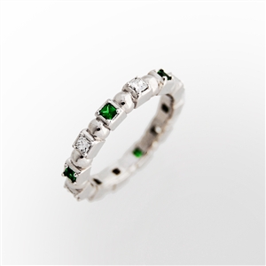 shape stackable eternity ring princess tsavorite garnet & diamonds