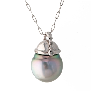 Tahitian Pearl and Diamond Basket Pendant, 14k Gold