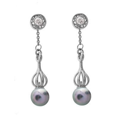 Versa Blue-Grey Pearl Drops with Florentine Diamond Studs