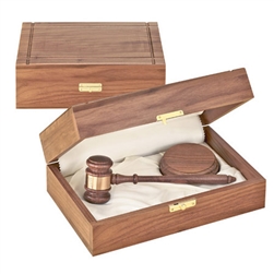 11" Judge's American Walnut Gavel with Sound Block in Walnut Case