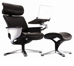 Nuvem Black Leather Reclining Executive Chair with Ottoman and Tablet Arm by Eurotech