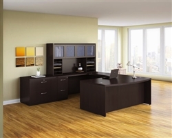 Mayline Aberdeen Mocha Finished U Shaped Executive Furniture Layout