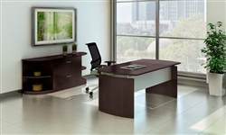 Mayline Medina Series 72" Mocha Desk with Lateral File Cabinet and Bookcases