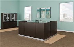 Medina Mocha Finished L Shaped Reception Desk with Glass Transaction Counter by Mayline