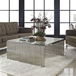 Modway Gridiron EEI-284-SLV Modern Glass Coffee Table