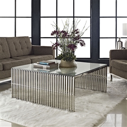 Modway Gridiron EEI-284-SLV Modern Glass Coffee Table