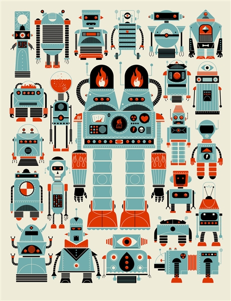 Robots, Robots Art Print by Methane Studios