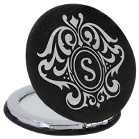 Black/Silver  Vegan Leather Compact Mirror