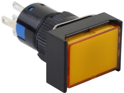 YuCo YC-16I-MAIN-JY-1 16mm Rectangular Illuminated 5-Pin Push Button - Maintained - 24V AC/DC - Yellow