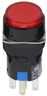 YuCo YC-16I-MAIN-YR-1 16mm Round Illuminated 5-Pin Push Button - Maintained - 24V AC/DC - Red