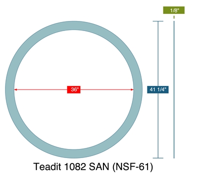 Teadit 1082SAN NSF61 Ring Gasket - 150 lb - 1/8" Thick -  36" Pipe - Series A