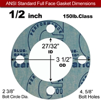 Garlock 3000 NBR Full Face Gasket - 150 Lb. - 1/16" Thick - 1/2" Pipe