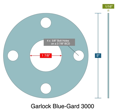 Garlock 3000 NBR Full Face Gasket - 150 Lb. - 1/16" Thick - 1-1/2" Pipe