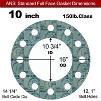 Garlock 3000 NBR Full Face Gasket - 150 Lb. - 1/16" Thick - 10" Pipe