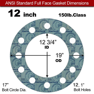 Garlock 3000 NBR Full Face Gasket - 150 Lb. - 1/16" Thick - 12" Pipe