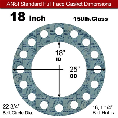 Garlock 3000 NBR Full Face Gasket - 150 Lb. - 1/16" Thick - 18" Pipe