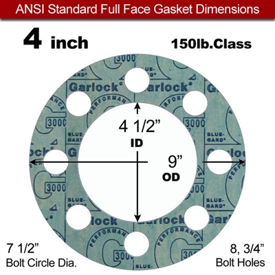 Garlock 3000 NBR Full Face Gasket - 150 Lb. - 1/16" Thick - 4" Pipe