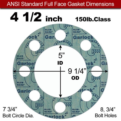 Garlock 3000 NBR Full Face Gasket - 150 Lb. - 1/16" Thick - 4-1/2" Pipe