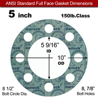 Garlock 3000 NBR Full Face Gasket - 150 Lb. - 1/16" Thick - 5" Pipe