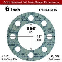 Garlock 3000 NBR Full Face Gasket - 150 Lb. - 1/16" Thick - 6" Pipe